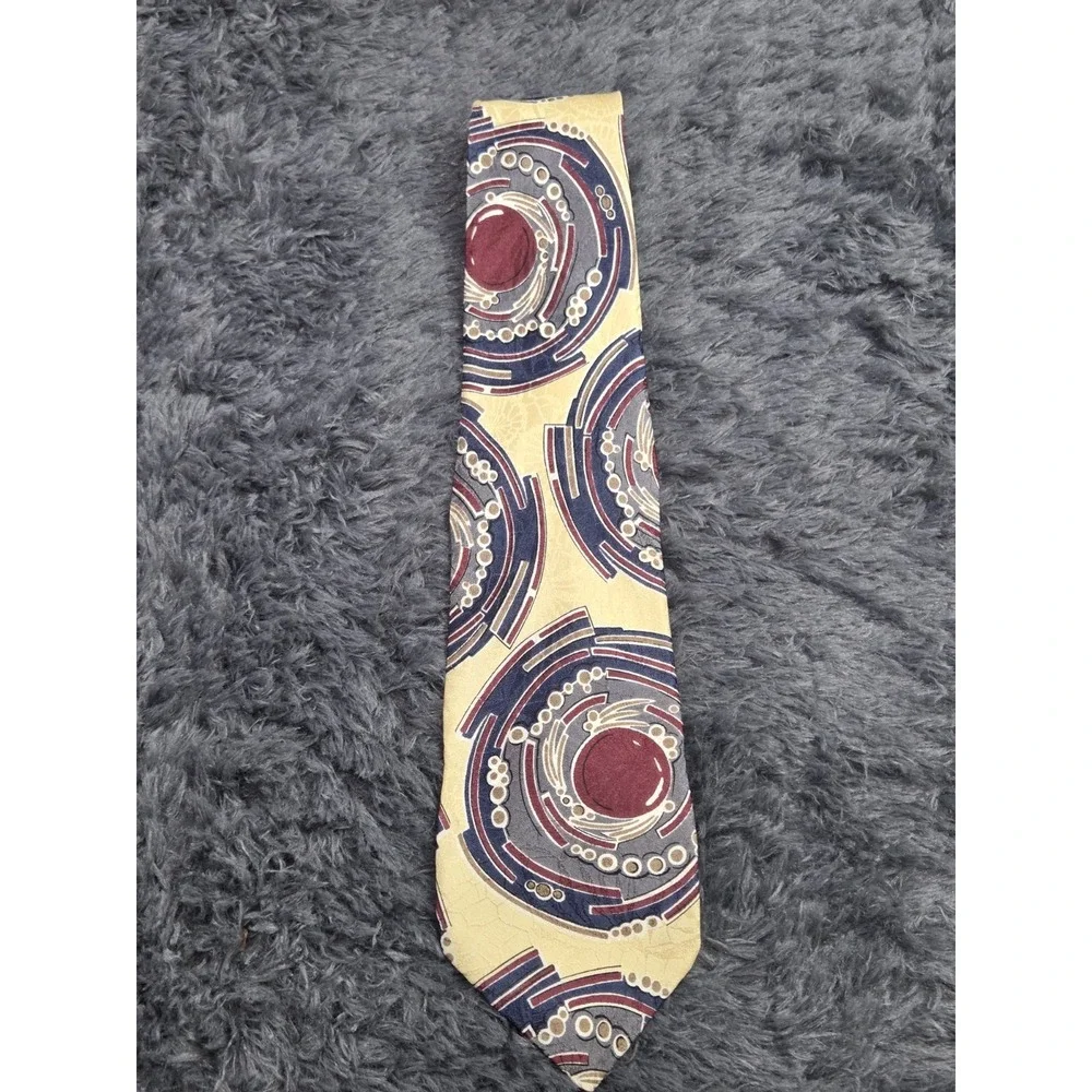 Vintage Oscar de la Renta 100% Silk Tie‎ Blue Red Abstract Pattern Designer Tie